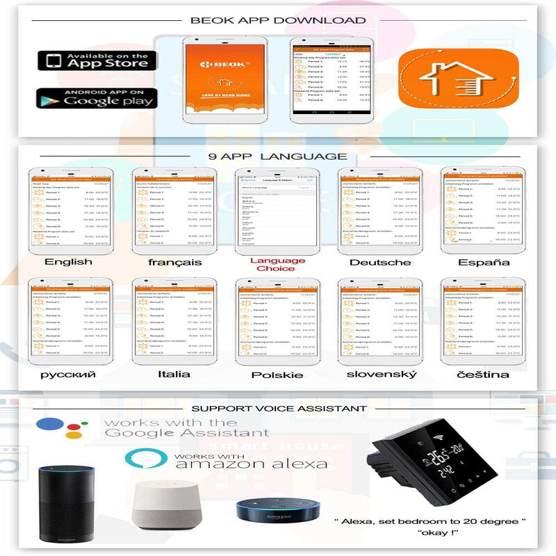 Termostat smart wireless BEOK BOT306RF-WiFi incalzire gas