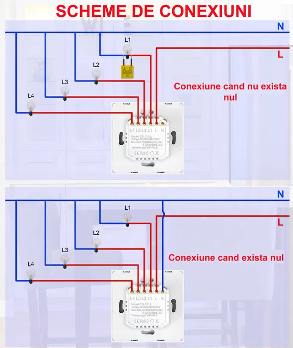 Intrerupator WiFi+BLE TUYA pano sticla cu/fara nul cap scara