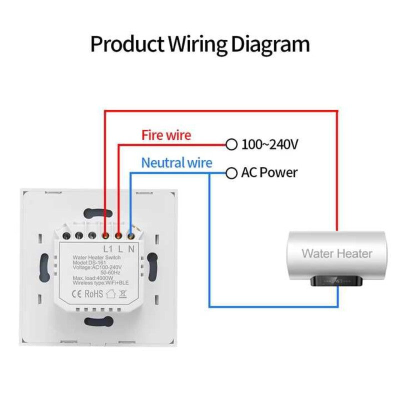 Intrerupator smart BOILER 4000W WiFi + BLE panou sticla TUYA