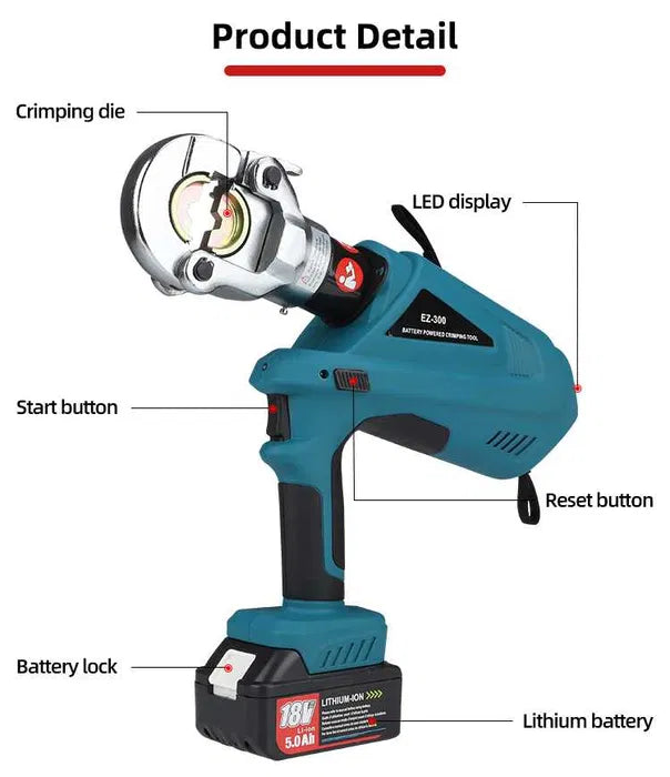 EZ-300 Masina sertizat conectori / taiat cabluri Cu/AL, 300mmp, 2 baterii 5AH
