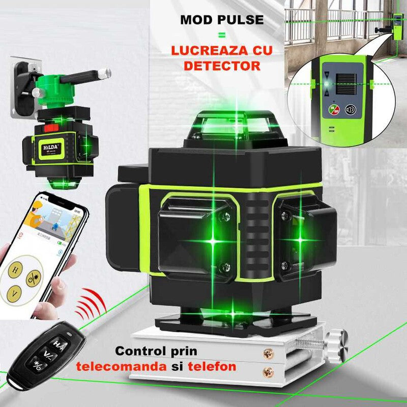 Nivela laser HILDA PULSE 4D 16 linii 2 baterii (funct. cu detector)