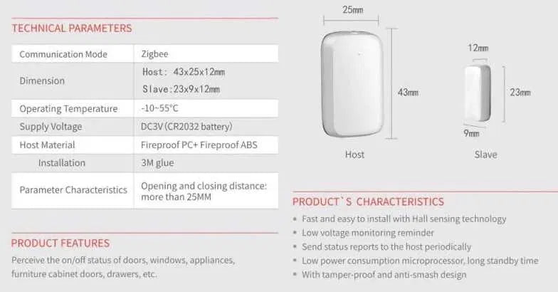 Senzor usa/fereastra Tuya Zigbee CEL MAI MIC senzor pe piata