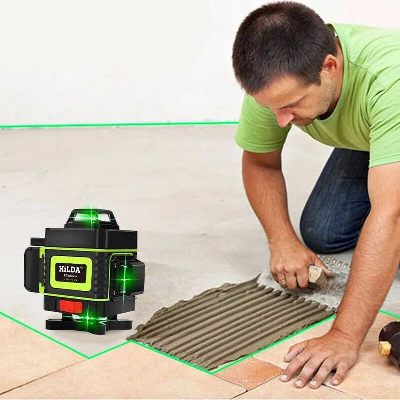 Set Nivela laser profesionala HILDA 4D 16 linii, laser verde 2 baterii