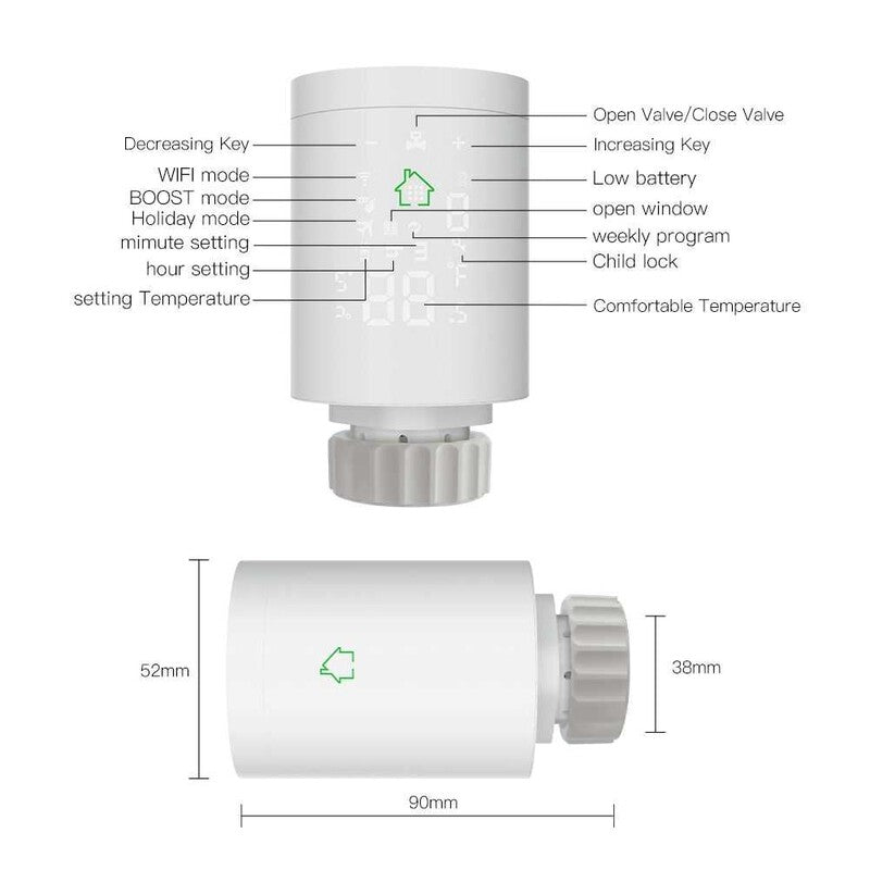 Cap termostatic smart HY368 ZigBee, display LCD, M30×1.5