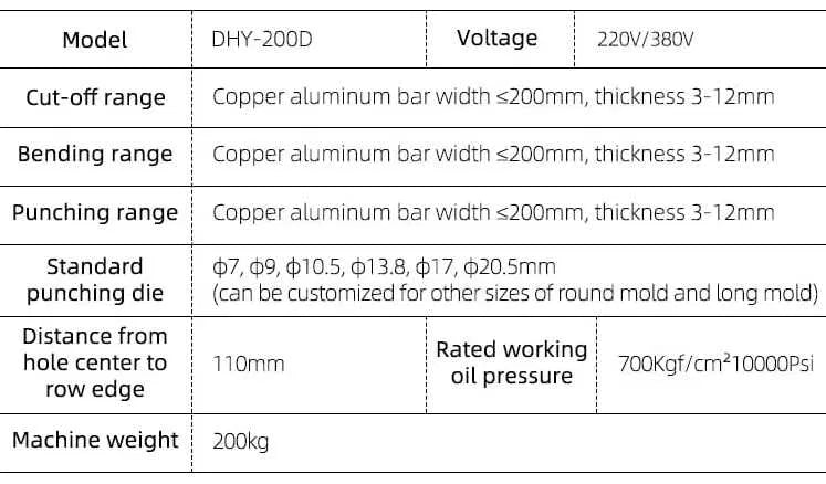 DHY-200D cu accesorii Masina de prelucrat bare electrice panouri / busbar processing